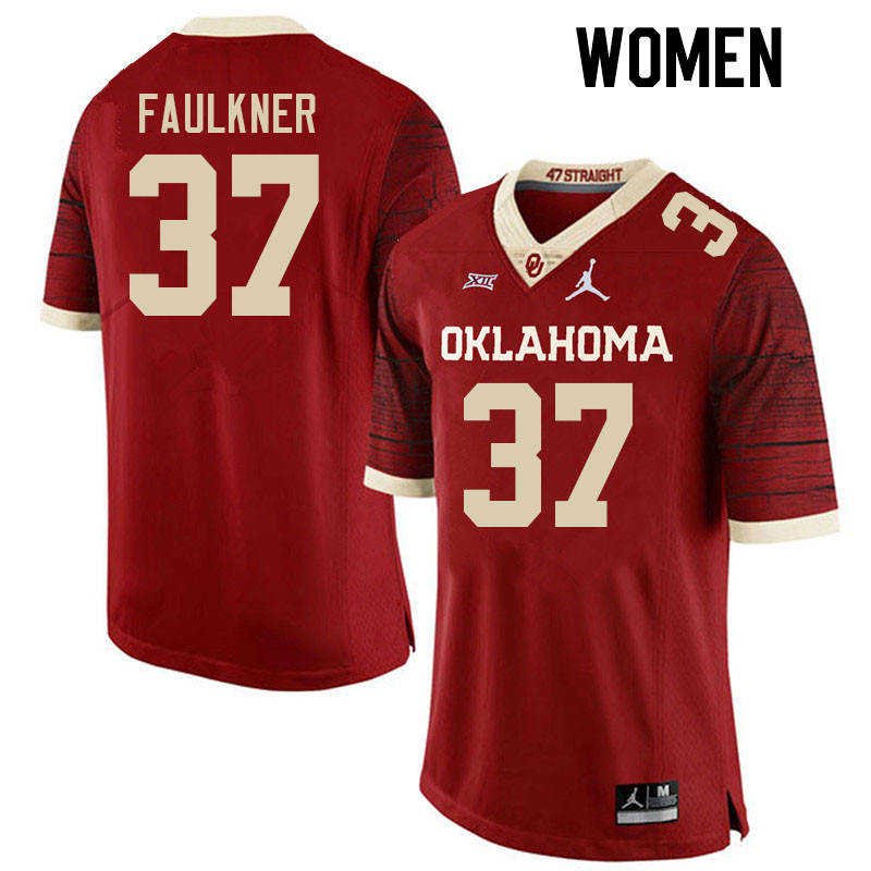 Women #37 River Faulkner Oklahoma Sooners College Football Jerseys Stitched-Retro